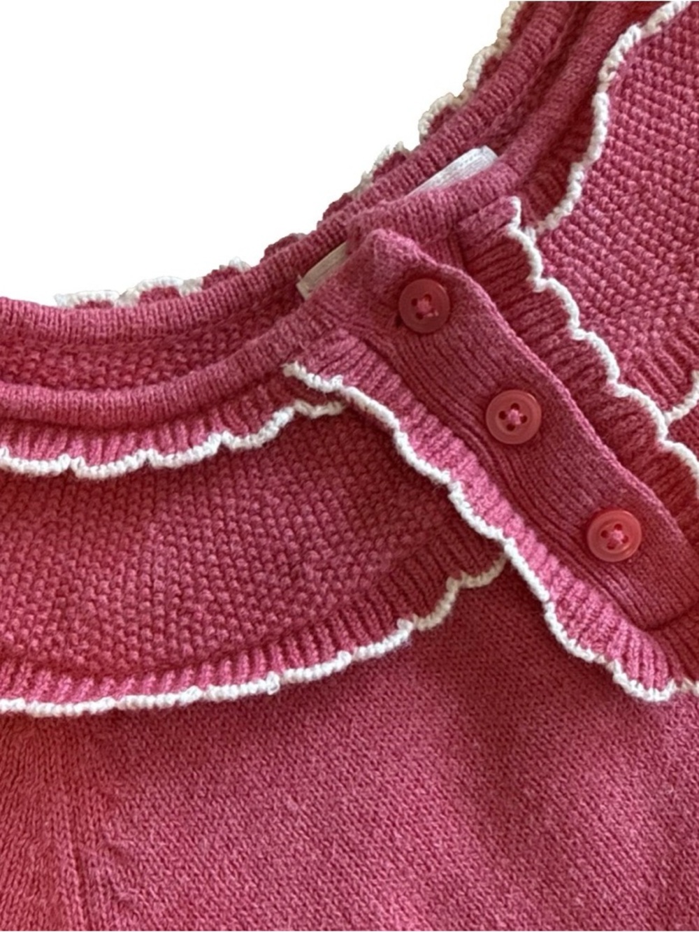 EUC Janie & Jack Pink & White Cotton Knit Sweater Dress Spring Girls Size 7 - Picture 3 of 7